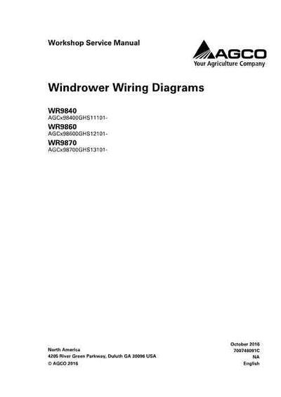 AGCO WR9840 / WR9860 / WR9870 Windrower Tractor Wiring Diagram Manual SN GHS1X101