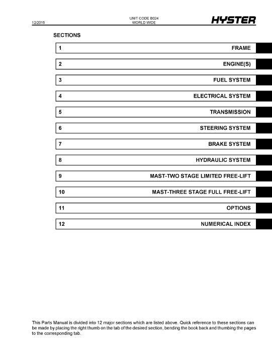 Hyster S135-S155XL2,S600-700XL (B024) Forklift Parts Manual PDF Download