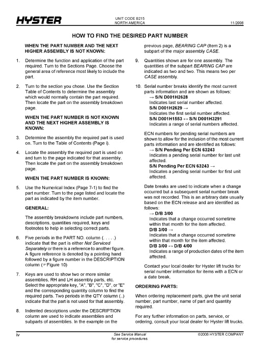 Hyster W45XT (B215) Forklift Parts Manual PDF Download