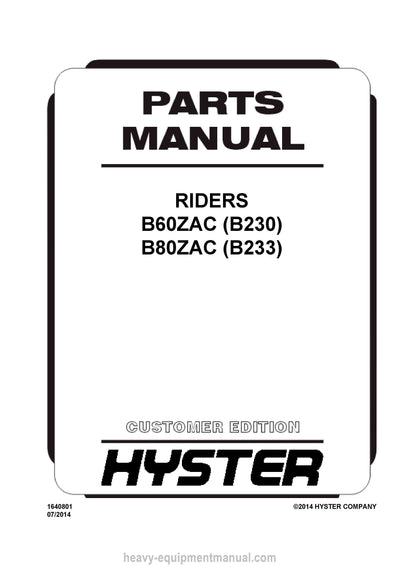 Hyster Forklift Truck Parts Manual - Download PDF