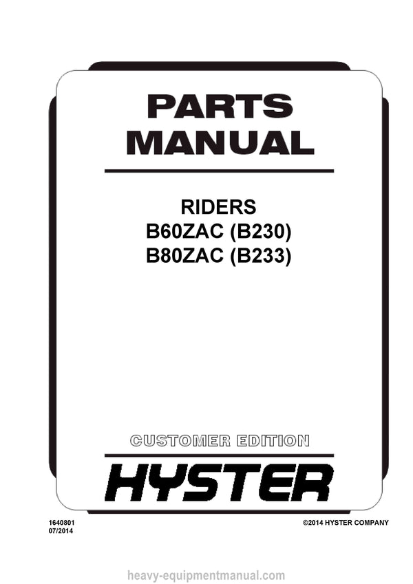 Hyster Forklift Truck Parts Manual - Download PDF