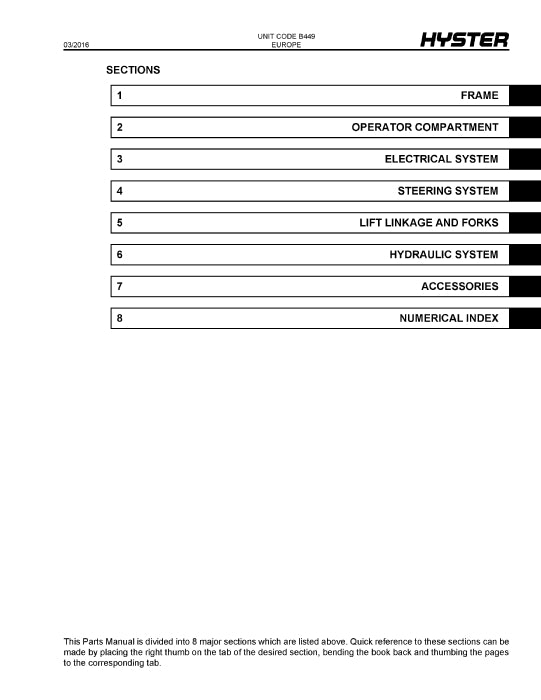 Hyster RP2.0N (B449) Forklift Parts Manual PDF Download