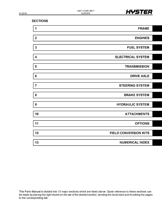 Hyster H36XMS-12,H40XMXMS-12,H44XMXMS-12,H48XMXMS-12 (B917E) Europe Forklift Parts Manual PDF Download