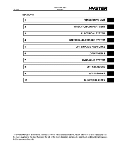 Hyster P2.0SE (B978) Forklift Parts Manual PDF Download