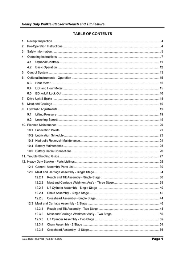 Clark BGNR Walkie Stacker Owners Manual - PDF Download