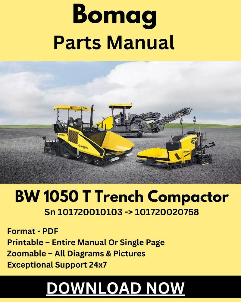 Download - Bomag BW 1050 T Trench Compactor Parts Manual Sn 101720010103 -> 101720020758