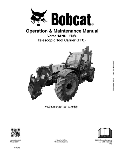 Bobcat V923 Versa HANDLERTelescopic Tool Carrier (TTC) Operation And Maintenance Manual - PDF Download