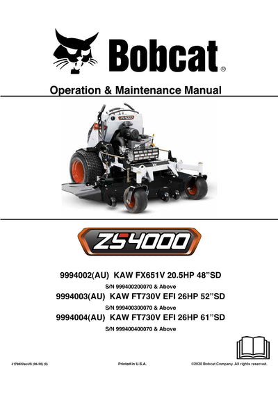 Bobcat ZS4000 Mower Operation And Maintenance Manual - PDF Download 4178822