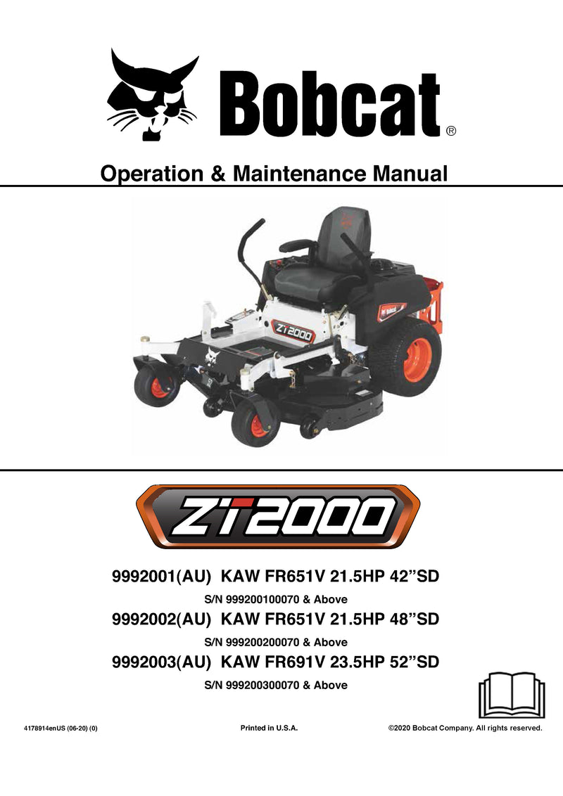 Bobcat ZT2000 Mower Operation And Maintenance Manual - PDF Download