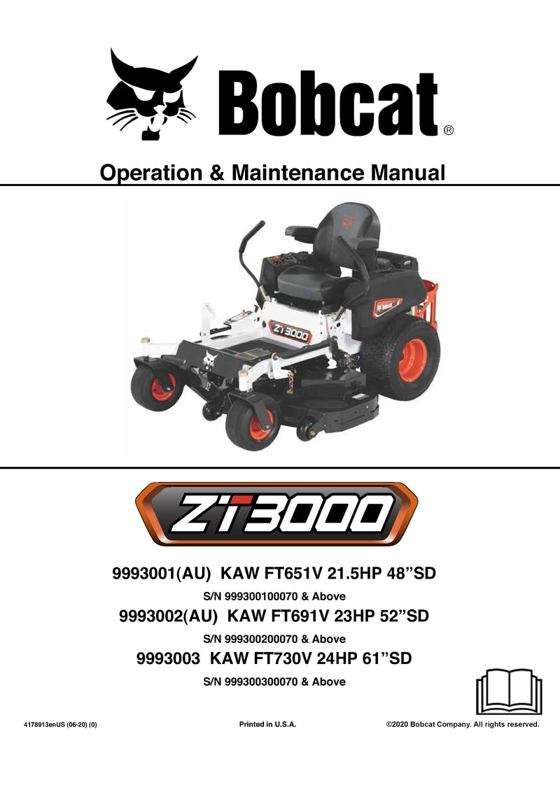 Bobcat ZT3000 Mower Operation And Maintenance Manual - PDF Download