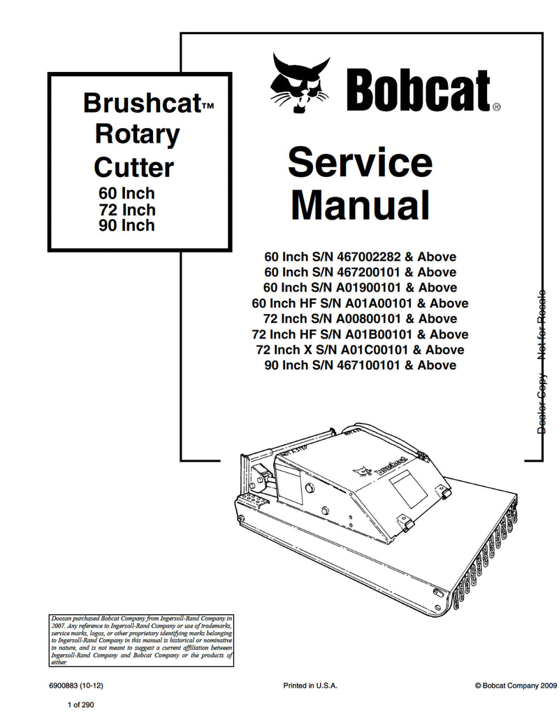 Bobcat 60 70 90 Inch Brushcat Rotary Cutter Service Repair Manual