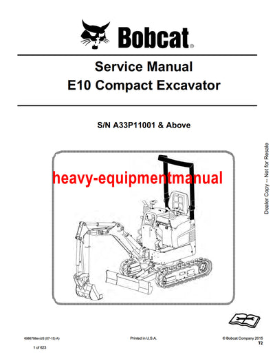 Bobcat E10 Compact Excavator Service Repair Manual