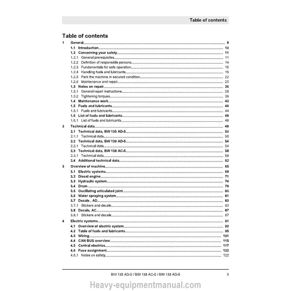 Bomag BW 135 AD-5 / BW 138 AC-5 / BW 138 AD-5 Roller Service Manual - PDF