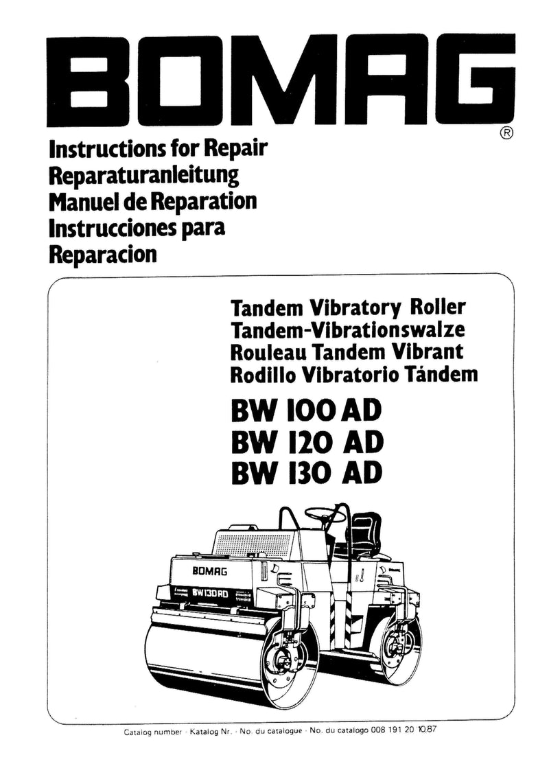 Bomag BW100AD BW120AD BW130AD Tandem Vibrating Roller Service Repair Manual