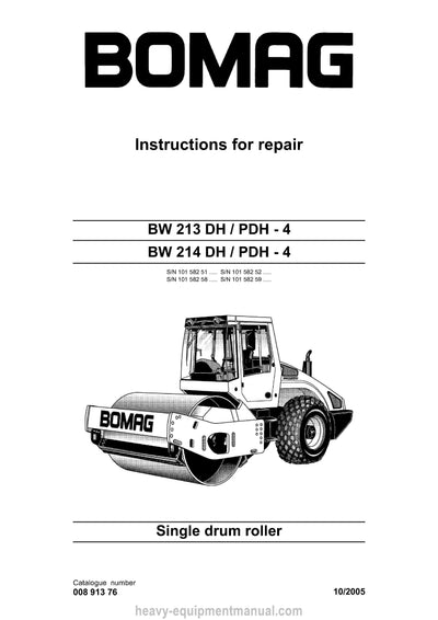 BOMAG BW 213 DH-4 SINGLE DRUM ROLLER WORKSHOP SERVICE MANUAL DOWNLOAD