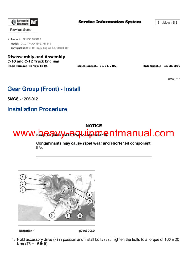 DOWNLOAD CATERPILLAR C-10 TRUCK ENGINE SERVICE REPAIR MANUAL 8YS