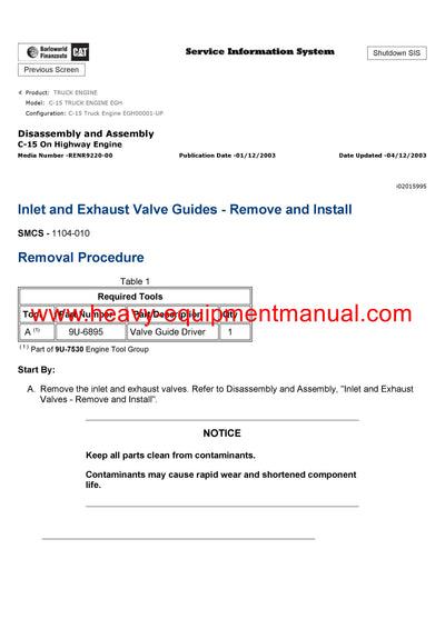 Download Caterpillar C-15 TRUCK ENGINE Service Repair Manual EGH