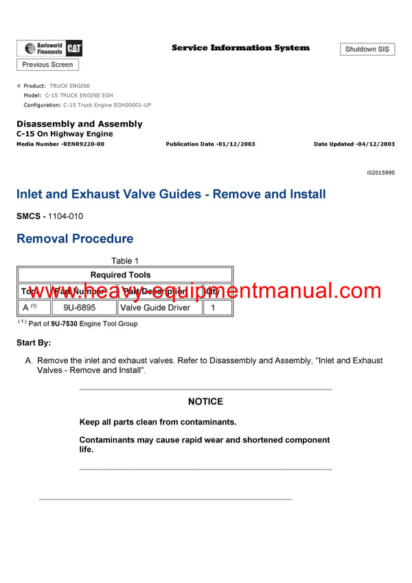 DOWNLOAD CATERPILLAR C-15 TRUCK ENGINE SERVICE REPAIR MANUAL EGH