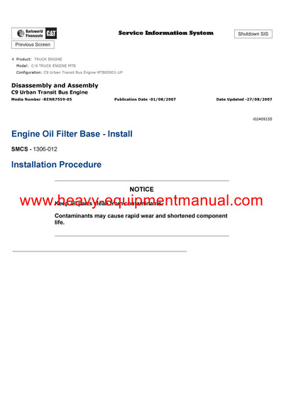 Download Caterpillar C-9 TRUCK ENGINE Service Repair Manual MTB