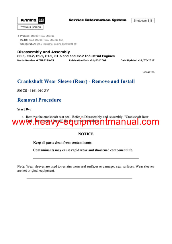 DOWNLOAD CATERPILLAR C0.5 INDUSTRIAL ENGINE SERVICE REPAIR MANUAL C6F