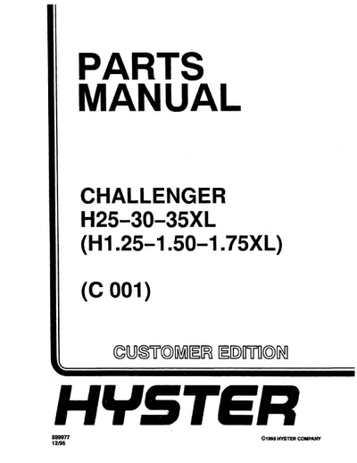 Hyster H25-35XL (C001) Forklift Parts Manual PDF Download