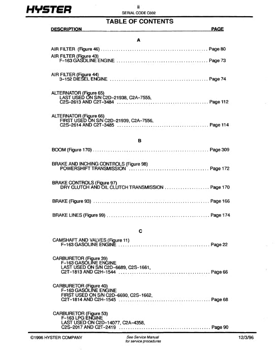 Hyster S30-50C (C002) Forklift Parts Manual PDF Download
