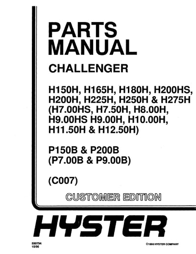 Hyster H150-275HP150-200B (C007) Forklift Parts Manual PDF Download