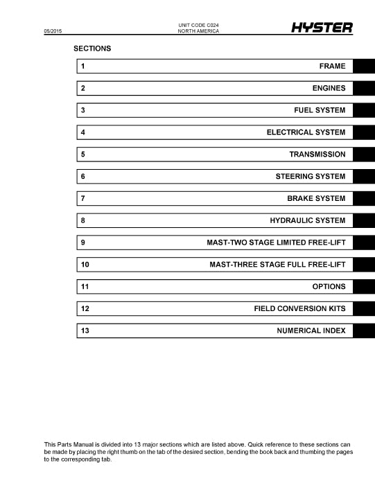 Hyster S135-155XL; S155XL2 (C024) Forklift Parts Manual PDF Download