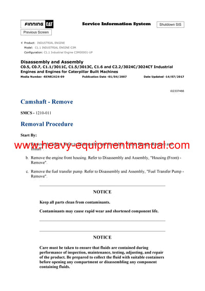 Download Caterpillar C1.1 INDUSTRIAL ENGINE Service Repair Manual C3M