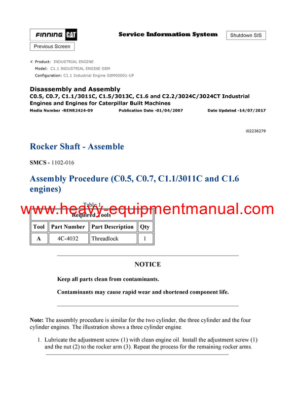 Download Caterpillar C1.1 INDUSTRIAL ENGINE Full Complete Service Repair Manual G8M