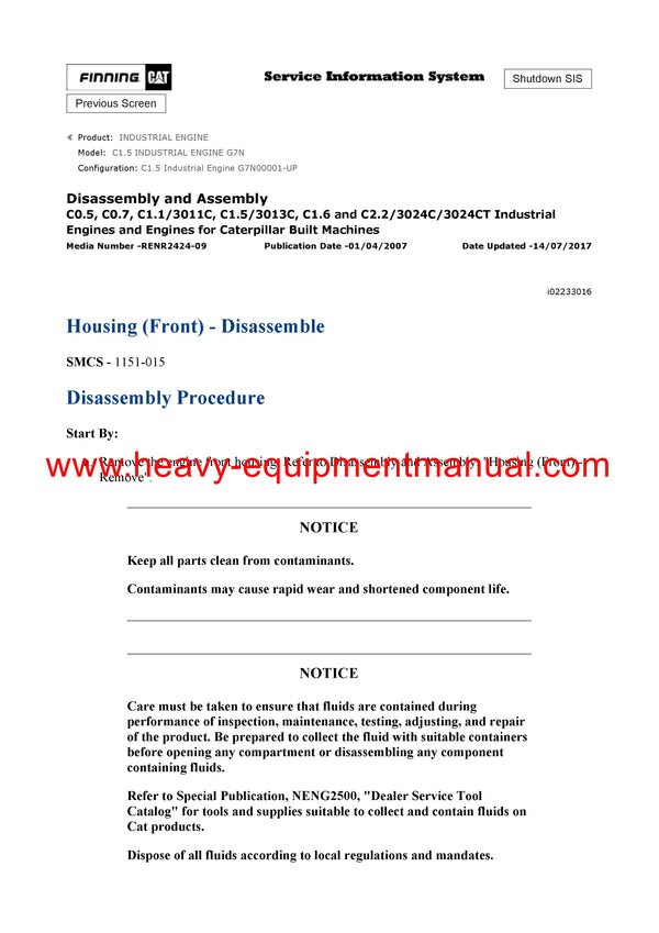 Download Caterpillar C1.5 INDUSTRIAL ENGINE Service Repair Manual G7N