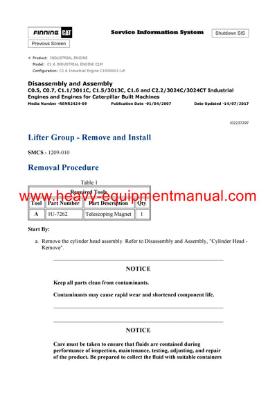 Download Caterpillar C1.6 INDUSTRIAL ENGINE Service Repair Manual C1M