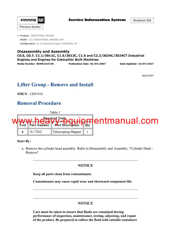 DOWNLOAD CATERPILLAR C1.6 INDUSTRIAL ENGINE SERVICE REPAIR MANUAL C1M