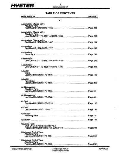 Hyster H800-1050C (C117) Forklift Parts Manual PDF Download