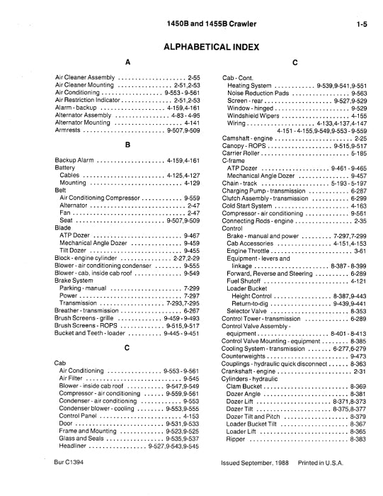 Case 1450B,1455B Crawler Parts Manual C1394