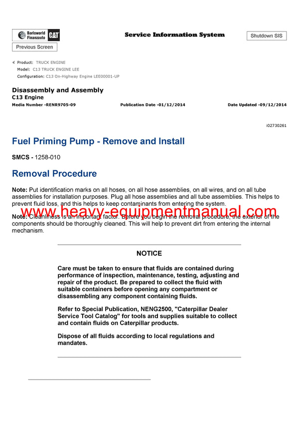 DOWNLOAD CATERPILLAR C13 TRUCK ENGINE SERVICE REPAIR MANUAL LEE