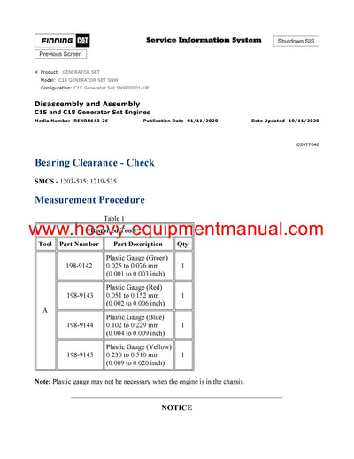 DOWNLOAD CATERPILLAR C15 GENERATOR SET SERVICE REPAIR MANUAL SNW