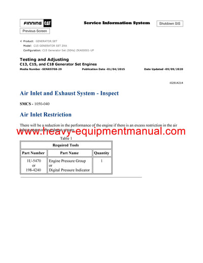 DOWNLOAD CATERPILLAR C15 GENERATOR SET SERVICE REPAIR MANUAL ZKA