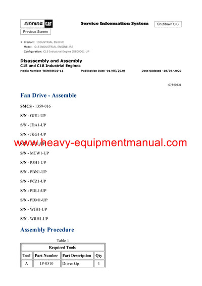 DOWNLOAD CATERPILLAR C15 INDUSTRIAL ENGINE PARTS MANUAL JRE