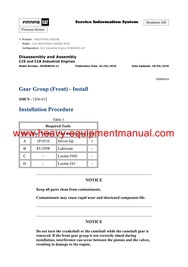 DOWNLOAD CATERPILLAR C15 INDUSTRIAL ENGINE SERVICE REPAIR MANUAL MCW