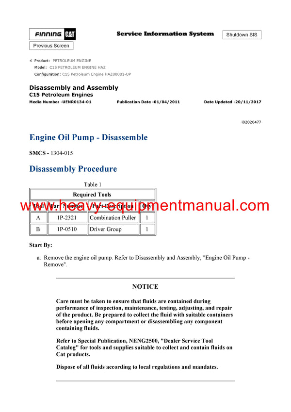 DOWNLOAD CATERPILLAR C15 PETROLEUM ENGINE SERVICE REPAIR MANUAL HAZ