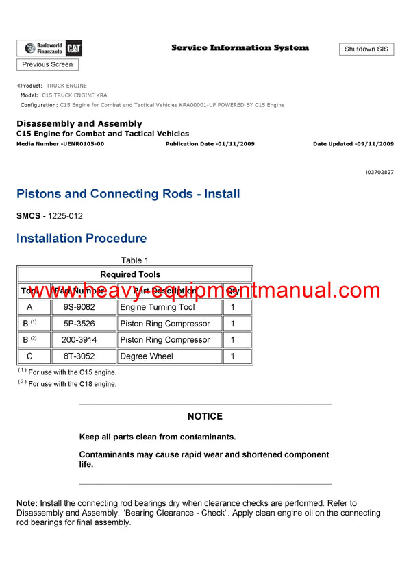 DOWNLOAD CATERPILLAR C15 TRUCK ENGINE SERVICE REPAIR MANUAL KRA