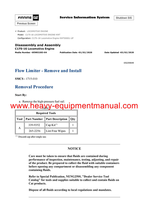DOWNLOAD CATERPILLAR C175-16 LOCOMOTIVE ENGINE SERVICE REPAIR MANUAL KWT