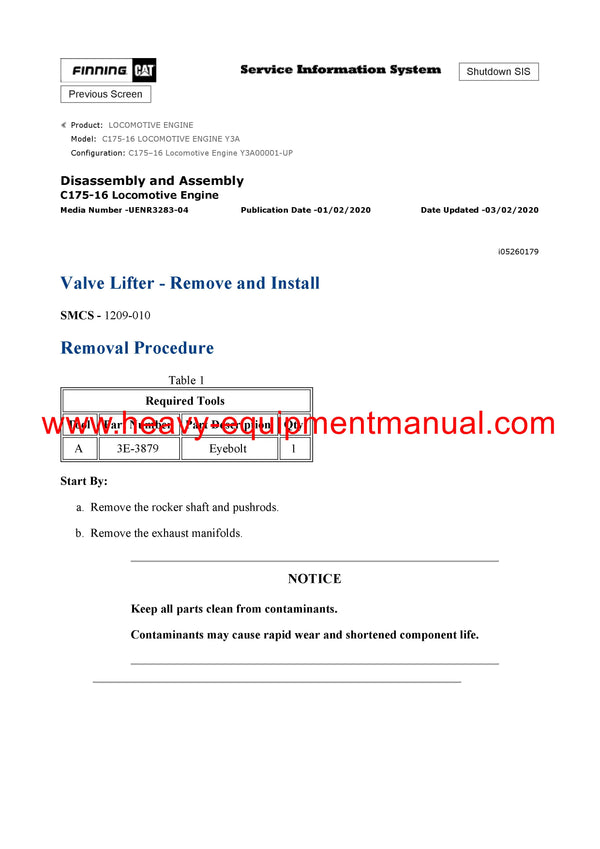 DOWNLOAD CATERPILLAR C175-16 LOCOMOTIVE ENGINE SERVICE REPAIR MANUAL Y3A