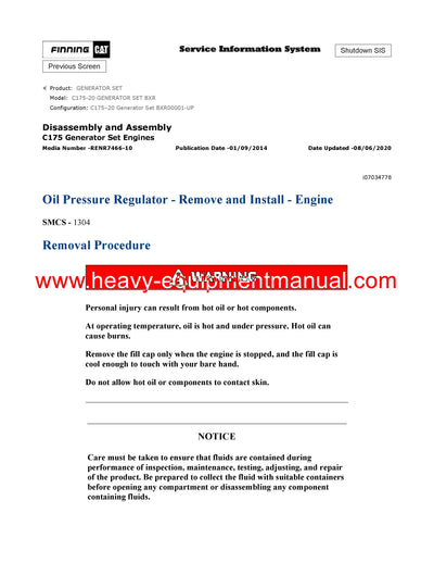 DOWNLOAD CATERPILLAR C175-20 GENERATOR SET SERVICE REPAIR MANUAL BXR