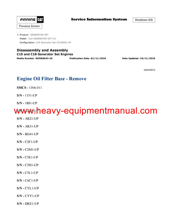 Download Caterpillar C18 GENERATOR SET Service Repair Manual CYL