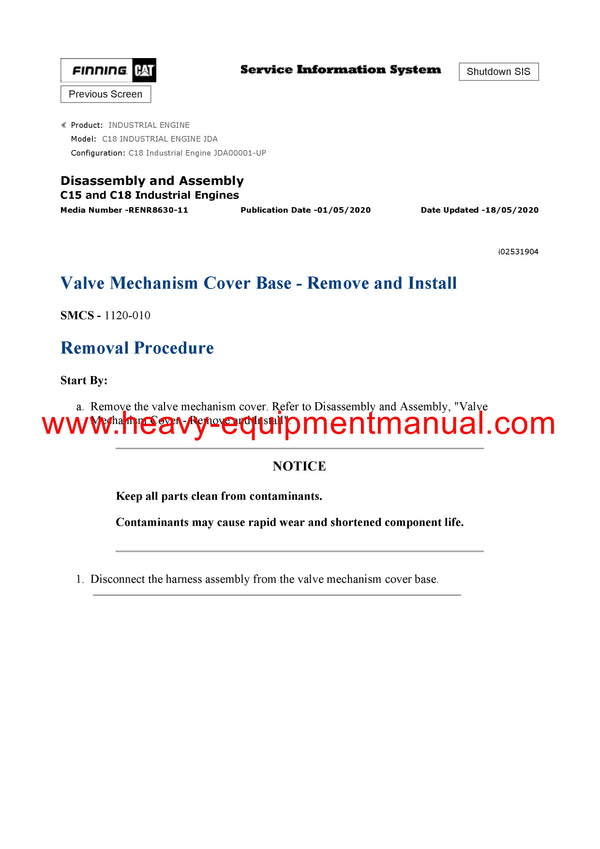 DOWNLOAD CATERPILLAR C18 INDUSTRIAL ENGINE SERVICE REPAIR MANUAL JDA