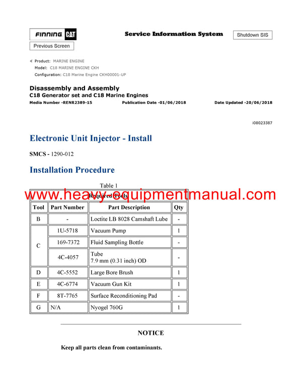 DOWNLOAD CATERPILLAR C18 MARINE ENGINE SERVICE REPAIR MANUAL CKH