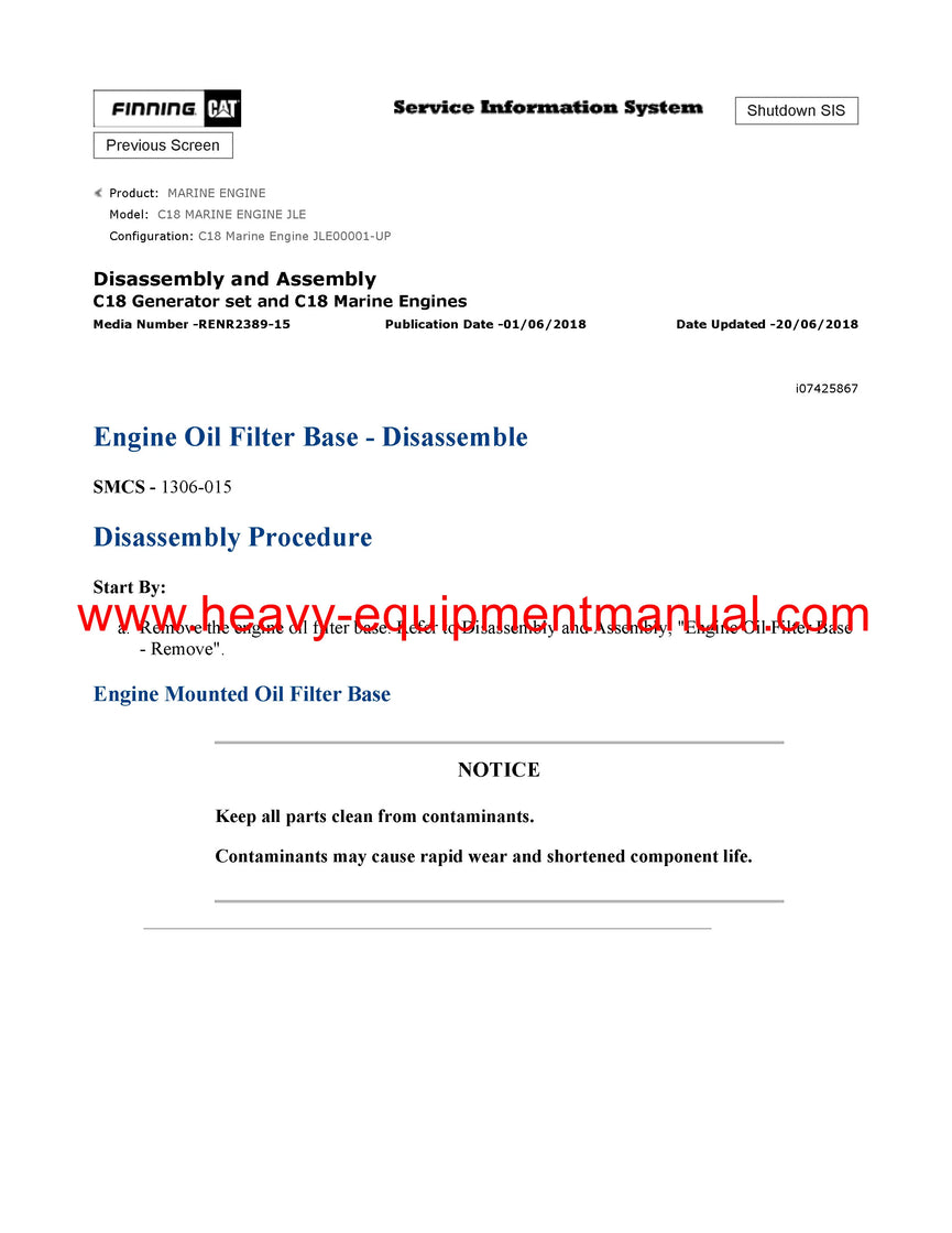 Download Caterpillar C18 MARINE ENGINE Service Repair Manual JLE