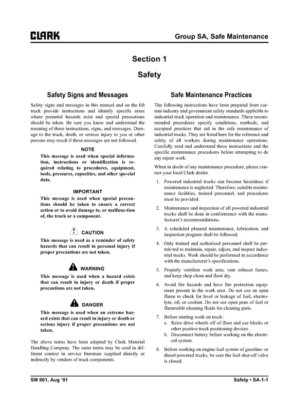 Clark C20-30 DLG C20-32C LG (SM-661) Forklift Service Repair Manual - PDF Download